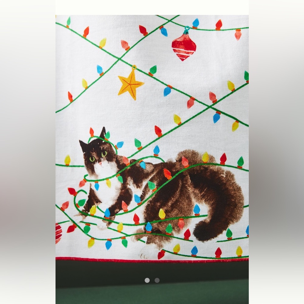 NWT Anthropologie Kitty in Lights Holiday decorative dishtowel